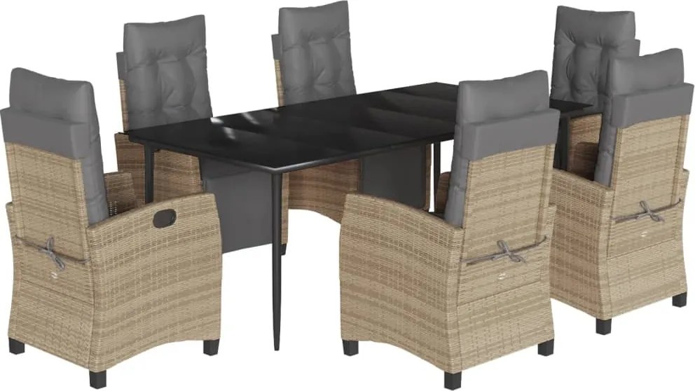 3213021 vidaXL Градински комплект с възглавници 7 части бежов микс полиратан