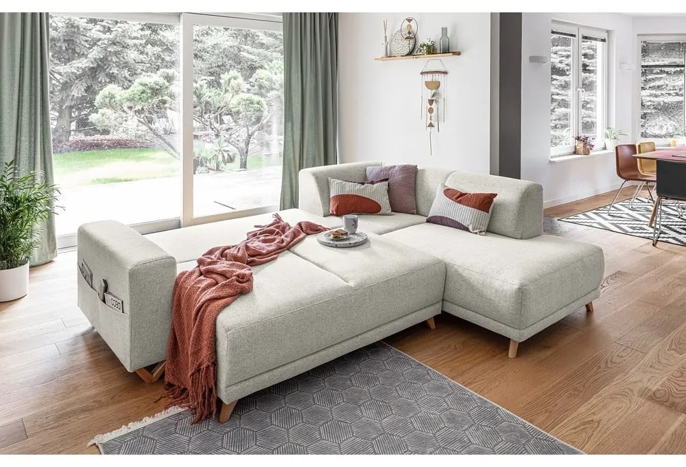 Бежов разтегателен/с място за съхранение ъглов диван (десен ъгъл/L форма) Classy Sophie – Miuform