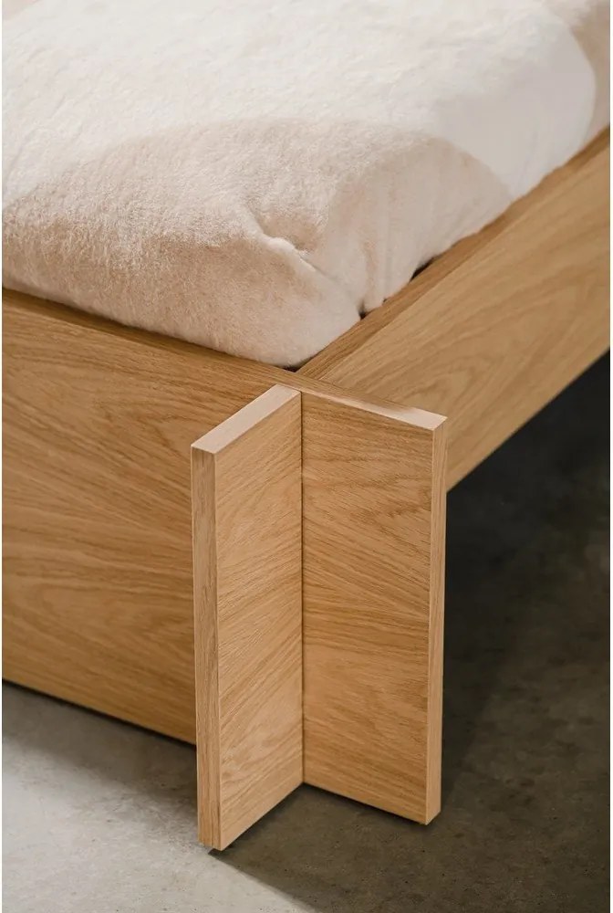 Двойно легло 180x200 cm ПДЧ/от шперплат от декор от дъб с включена подматрачна рамка в естествен цвят Valt – noo.ma