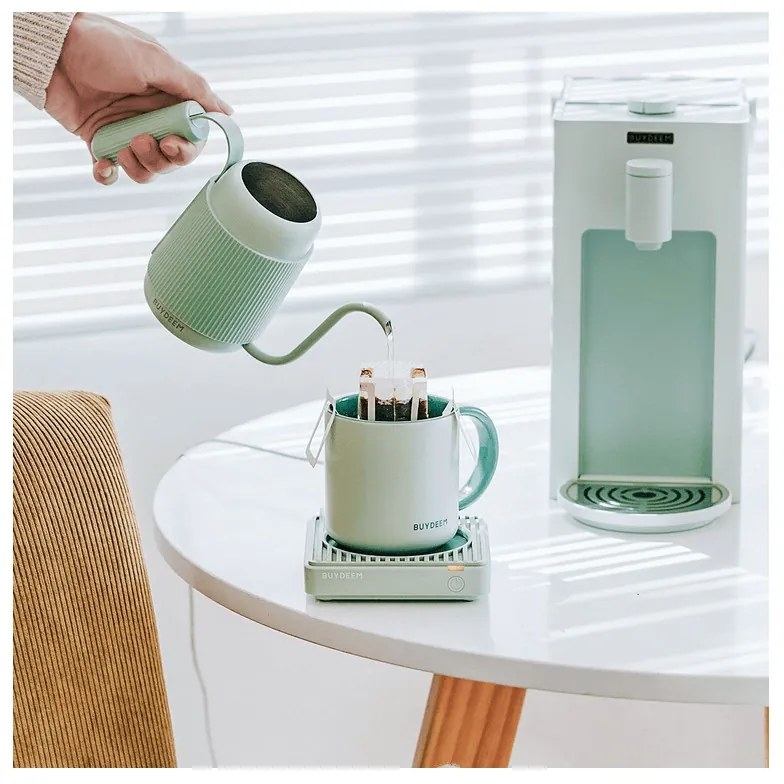 Керамична чаша за чай и кафе Buydeem CD1018-CG, 350 мл, Плоско дъно, Вътрешна мерителна скала, Високотемпературна керамика, Зелен