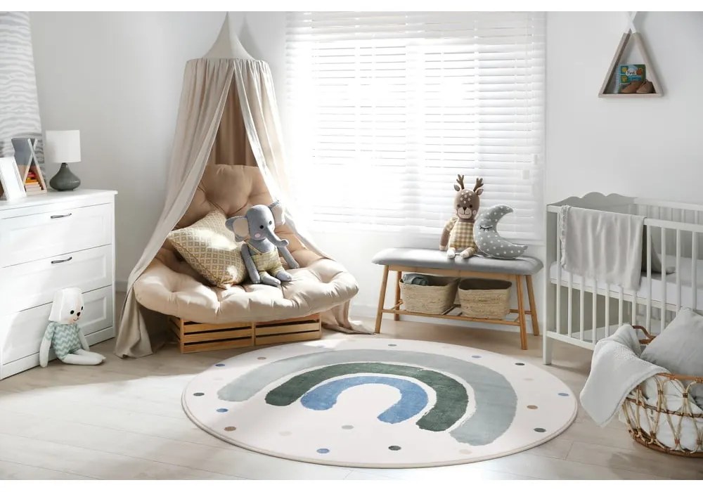 Детски килим в цвят слонова кост и зелено ø100 cm Joyful Mint – FD