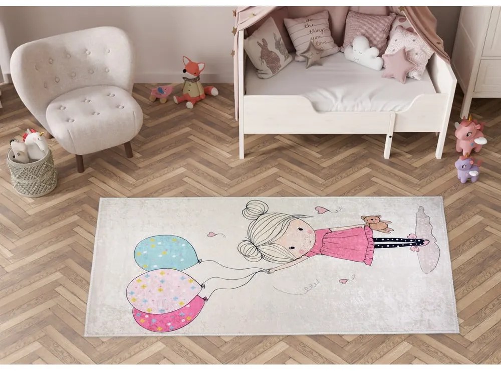 Сетски килим подходящ за пране в розово и цвят слонова кост 160x230 cm Girl & Baloons – Vitaus