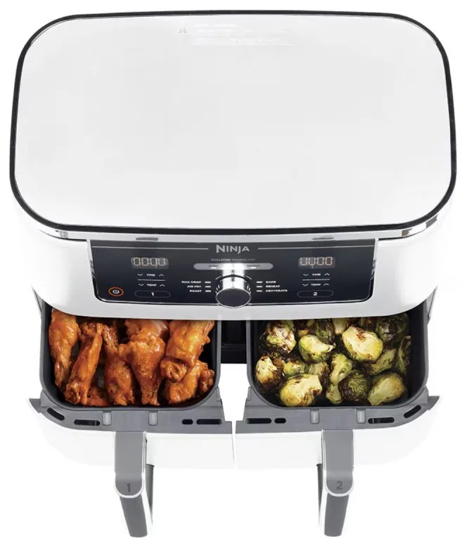 Двоен фритюрник с горещ въздух Ninja AF400EUWH, 2470W, 9.5 л, 6 програми, 40-240 C, Независими зони, Бял
