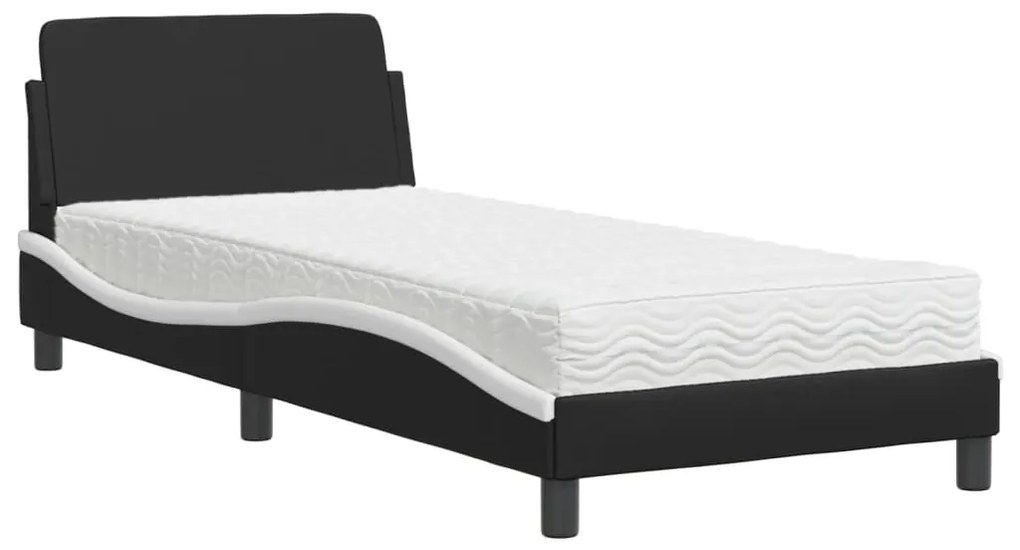 3208342 vidaXL Легло с матрак, черно и бяло, 90x200 см, изкуствена кожа
