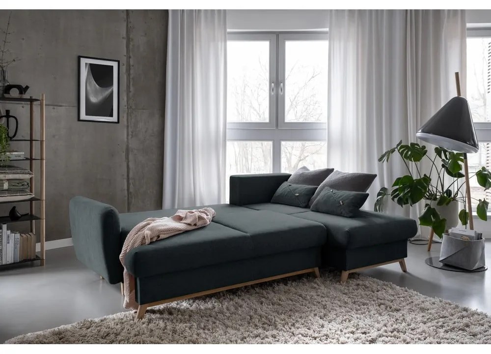 Тъмносив разтегателен/с място за съхранение ъглов диван (десен ъгъл) Scandic Lagom – Miuform