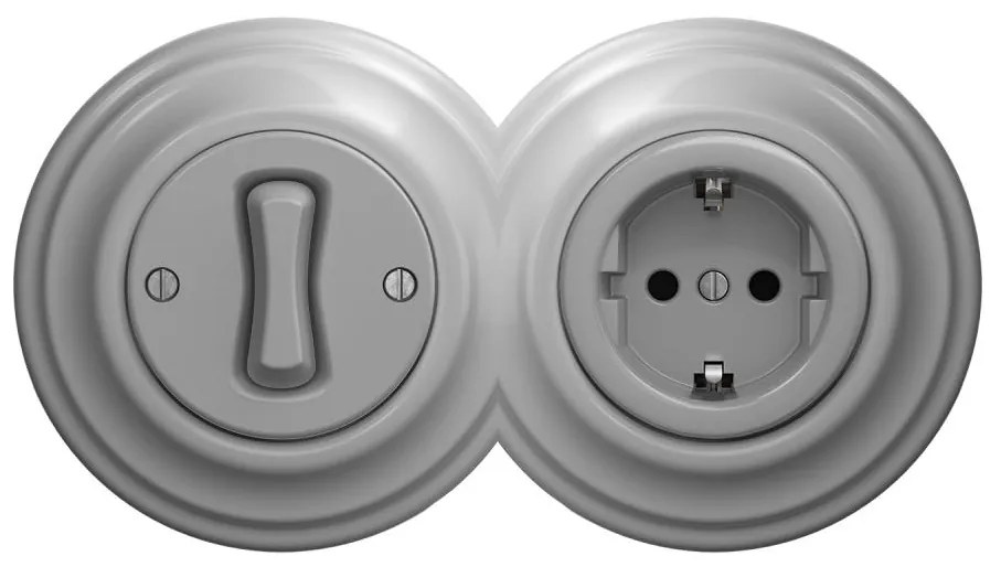 Kliklap - Ретро еднополюсен ключ № 1 и SCHUKO розетка 230V с рамка в сив цвят