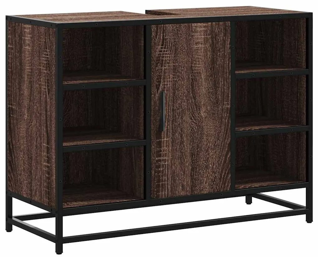 849293 vidaXL Шкаф за мивка за баня, кафяв дъб, 80x33x60 см, инженерно дърво