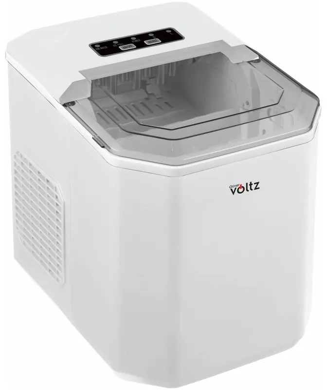 Ледогенератор Oliver Voltz OV51447B, 120W, 12 кг/24 часа, 1.3 л, 9 кубчета за цикъл работа, Индикатор за лед и вода, Бял