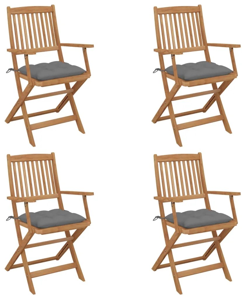 3064633 vidaXL Сгъваеми градински столове, 4 бр, с възглавници, акация масив