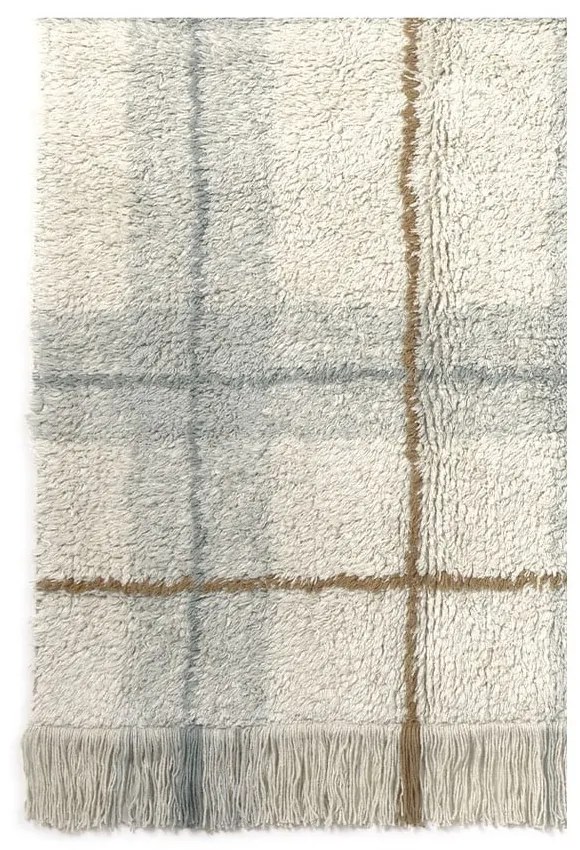 Ръчно изработен памучен килим подходящ за пране в кремав и светлозелен цвят 90x120 cm Tartan Blue Sage – Lorena Canals