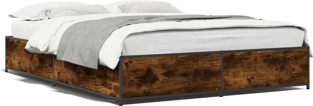 3279859 vidaXL Рамка за легло, опушен дъб, 135x190 см, инженерно дърво и метал