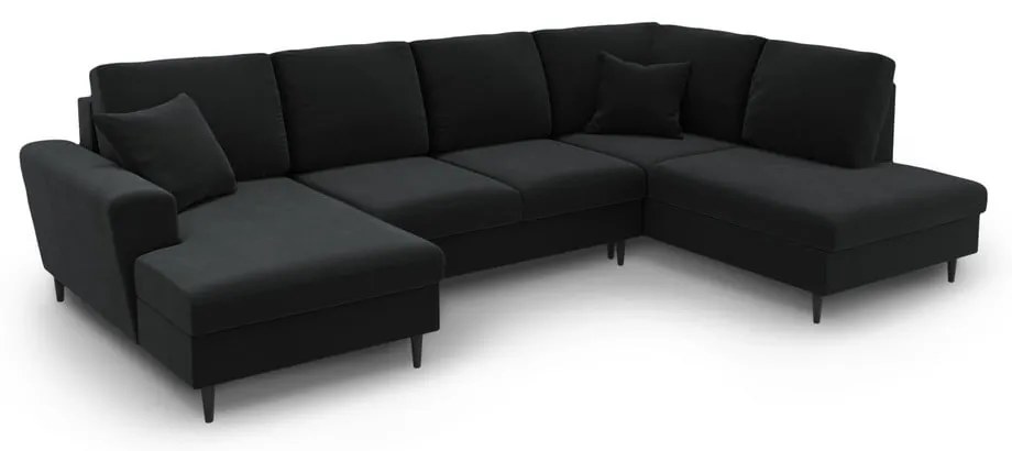 Черен кадифен разтегателен ъглов диван с място за съхранение (десен ъгъл/U форма) Kyoto – Cosmopolitan Design