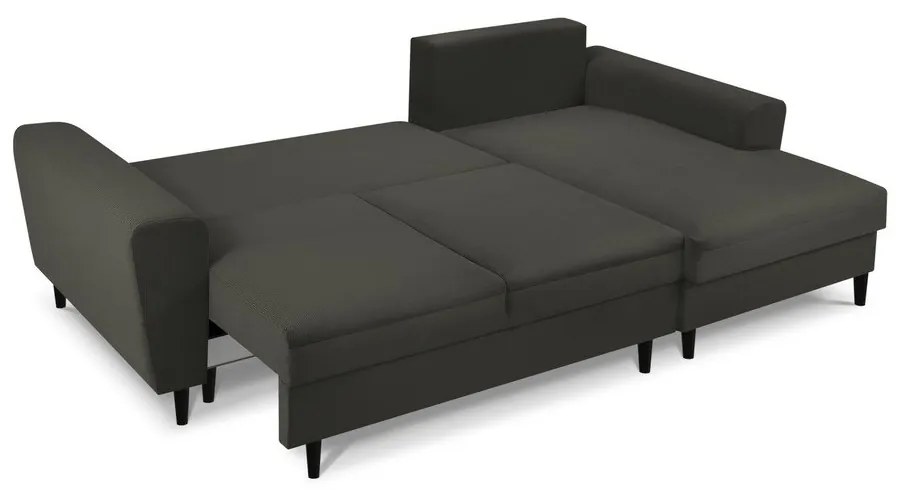 Черен разтегателен ъглов диван с място за съхранение от рипсено кадифе (десен ъгъл) Kyoto – Cosmopolitan Design