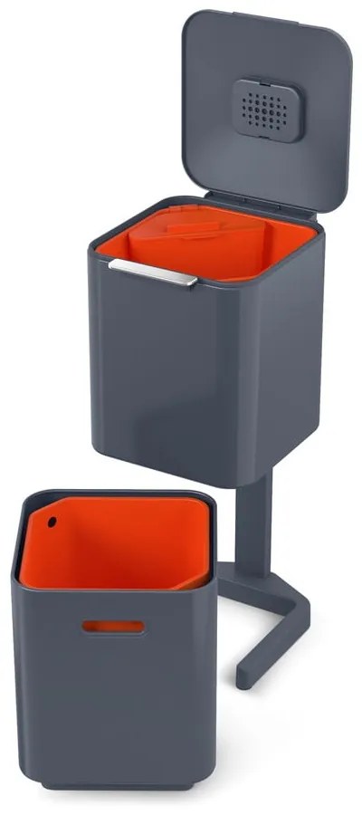 Сива стоманена кофа за боклук 40 л Totem Compact - Joseph Joseph