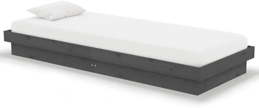 819934 vidaXL Рамка за легло, сива, дърво масив, 75x190 см, Small Single