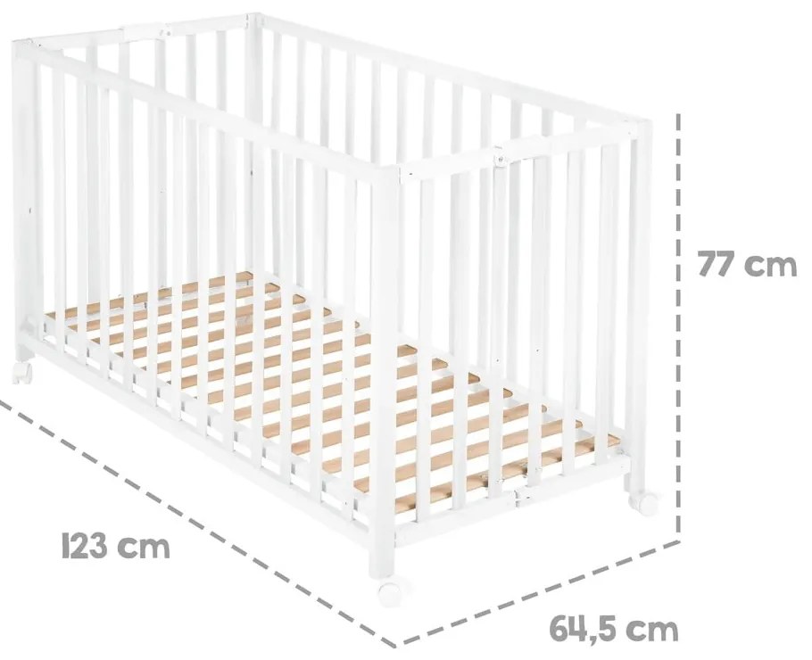 Бяло сгъваемо легло на колела 60x120 cm Fold up - Roba
