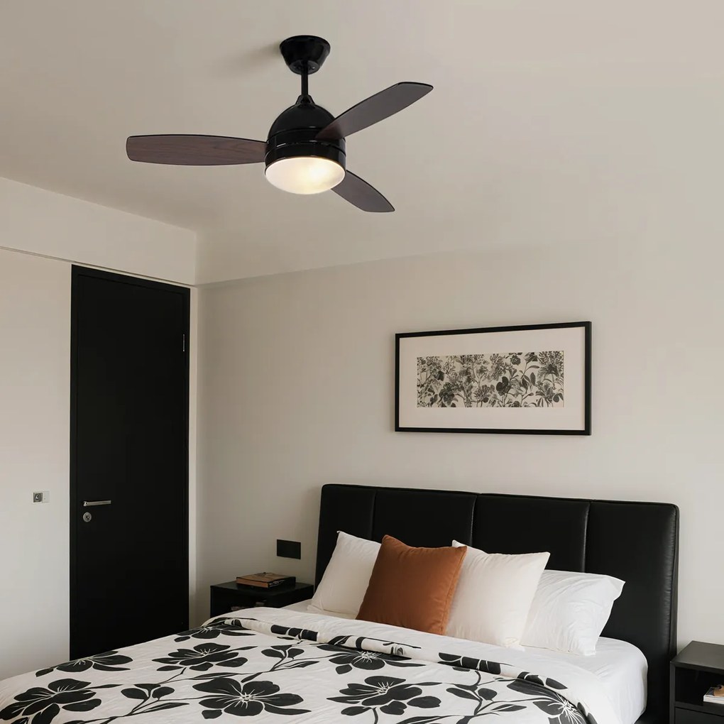 Вентилатор за таван черен с дървен принт 96 см с дистанционно управление - Rotar