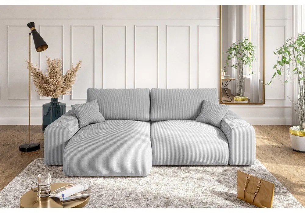 Светлосив ъглов диван от рипсено кадифе (променлив) Justin – Ropez