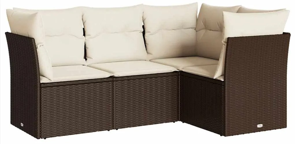 3217583 vidaXL Градински комплект с възглавници, 4 части, кафяв, полиратан