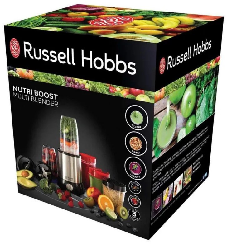 Нутри блендер Russell Hobbs 23180-56 Nutri Boost, 700 W, 15 части,  2 инокс остриета , Сребрист / черен