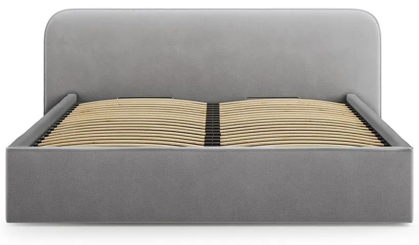 Светлосиво двойно тапицирано легло с място за съхранение с включена подматрачна рамка 160x200 cm Elizabeth – Micadoni