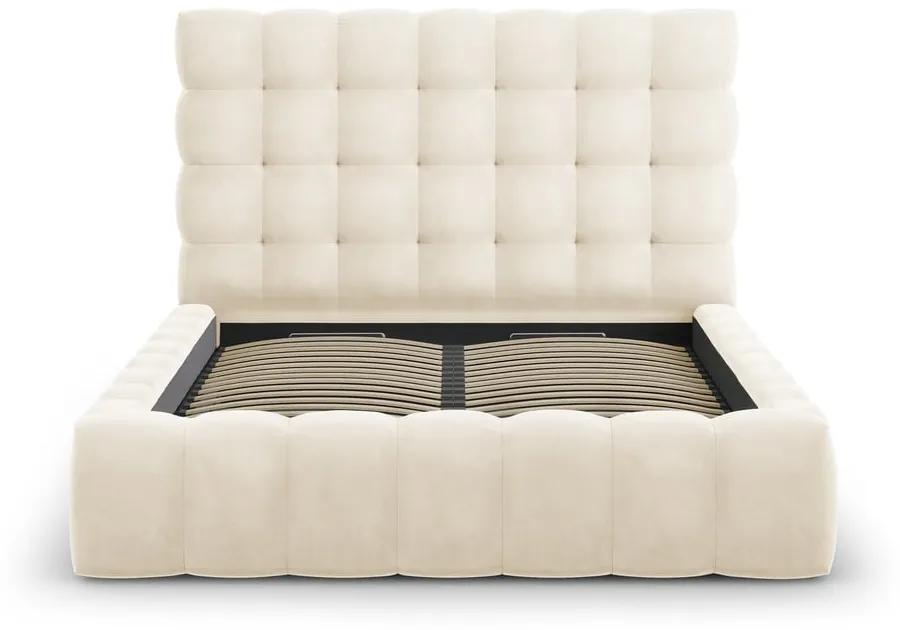 Бежово тапицирано двойно легло с място за съхранение и решетка 140x200 cm Bali - Cosmopolitan Design