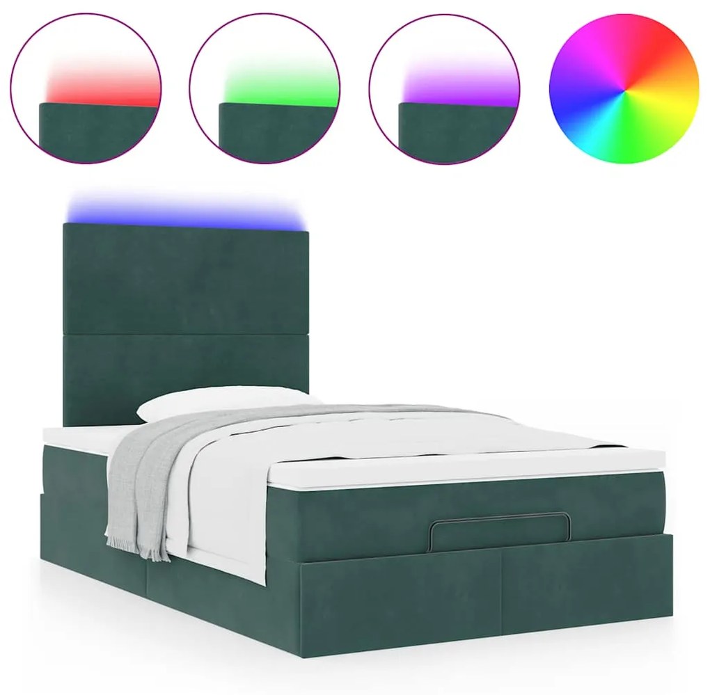 3314243 vidaXL Османска легло с матраци и LED, тъмнозелено, 120x200 см, кадифе