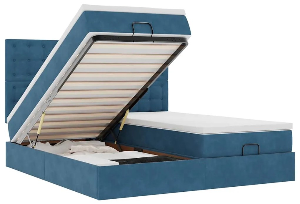 3313806 vidaXL Османска легло с матраци, тъмносиньо, 160x200 см, кадифе