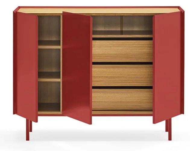 Червен нисък скрин от декор от дъб 110x85 cm Arista – Teulat