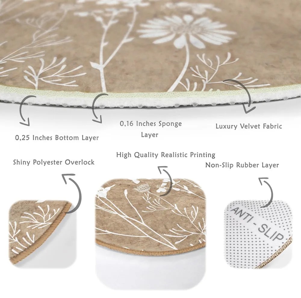 Светлокафяв кръгъл килим подходящ за пране и за прахосмукачки роботи ø 100 cm Comfort – Mila Home