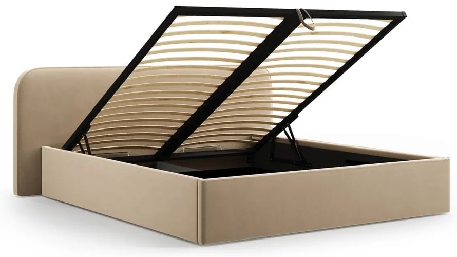 Кафяво-сиво двойно тапицирано легло с място за съхранение с включена подматрачна рамка 160x200 cm Elizabeth – Micadoni