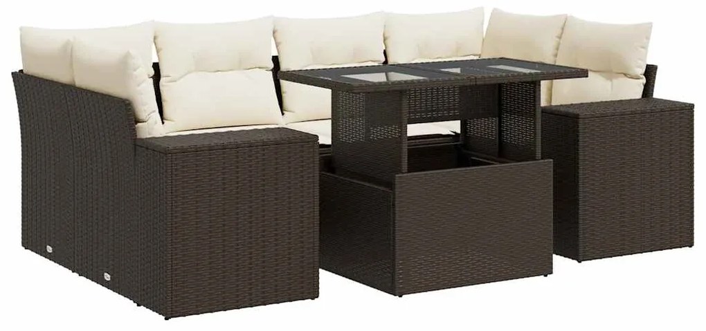 3326754 vidaXL Градински комплект с възглавници, 7 части, кафяв, полиратан