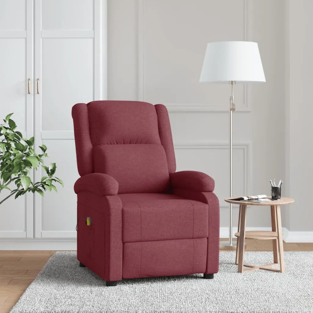 342430 vidaXL Wingback масажен стол, виненочервен, текстил
