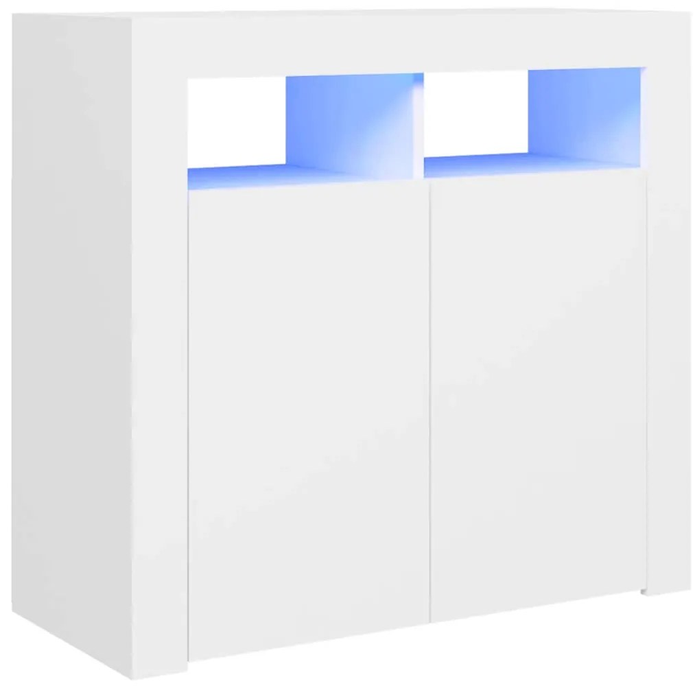 804328 vidaXL Сайдборд с LED светлини, бял, 80x35x75 см