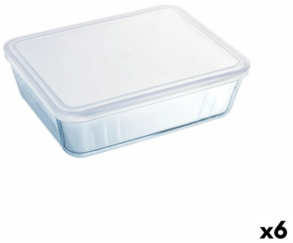 Правоъгълна Кутия за Обяд с Капак Pyrex Cook &amp; Freeze 25 x 20 cm Прозрачен Силикон Cтъкло 2,6 L (6 броя)