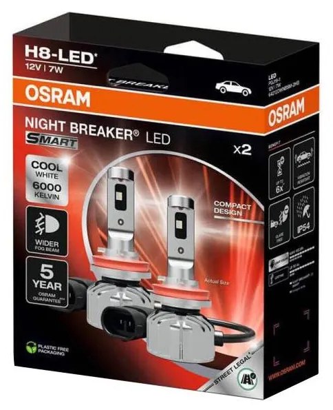 Комплект от 2 LED автомобилни крушки NIGHT BREAKER SMART H8 PGJ19-1/7W/12V 6000K - Osram