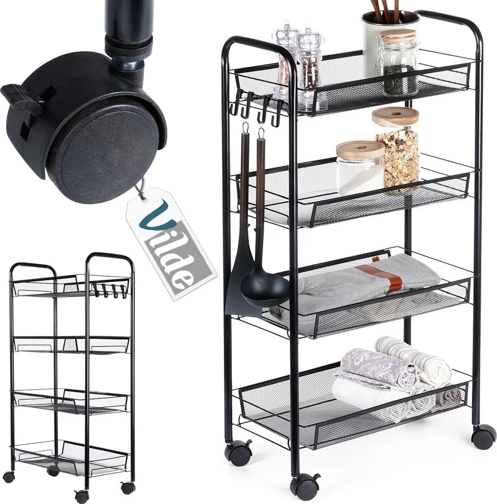 Метална етажерка с колелца на 4 нива