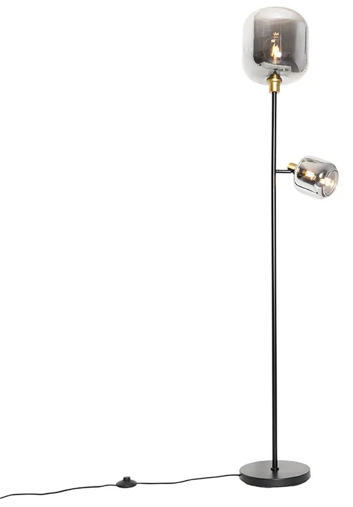 Подова лампа черна със злато с опушено стъкло 2-светлина - Zuzanna