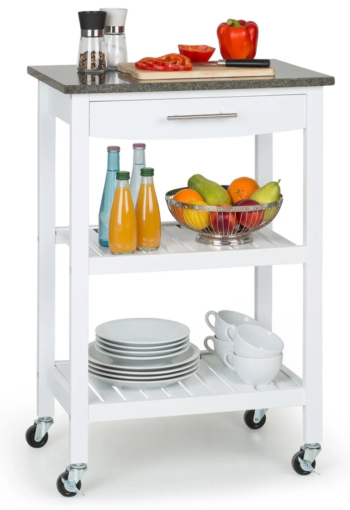 Klarstein Tennessee, количка за сервиране, кухненска количка, 4 нива, дърво, гранит, мобилна