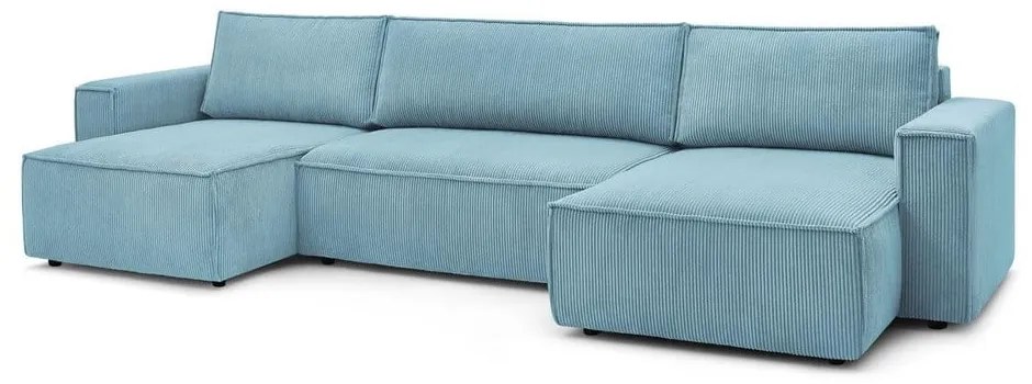 Светлосин велурен U-образен разтегателен диван Nihad - Bobochic Paris