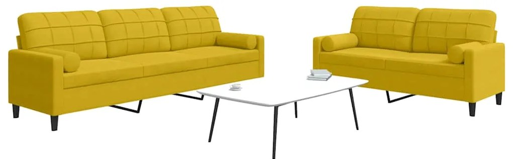 3278497 vidaXL Мека мебел от 2 части с възглавници и болстери жълт кадифе