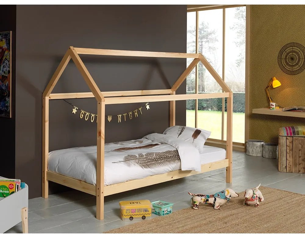 Детско легло къща от масивен бор в естествен цвят 90x200 cm DALLAS – Vipack