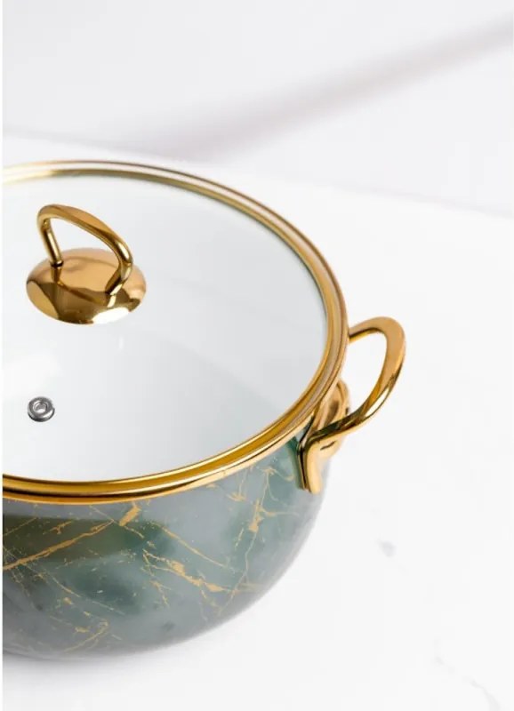 Втора ръка: Тенджера Goldmann GM 8017-22G, 5л, 22х14 см, Емайлирана, Индукция, Стъклен капак, Изумрудено зелено