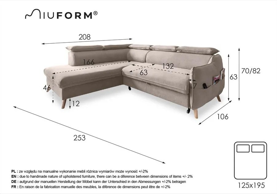 Бежов кадифен ъглов диван (ляв ъгъл) Sweet Harmony - Miuform