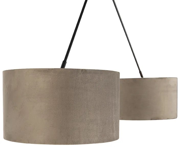 Висяща лампа черна с кафяви велурени абажури със злато 35 см 2-светлина - Blitz