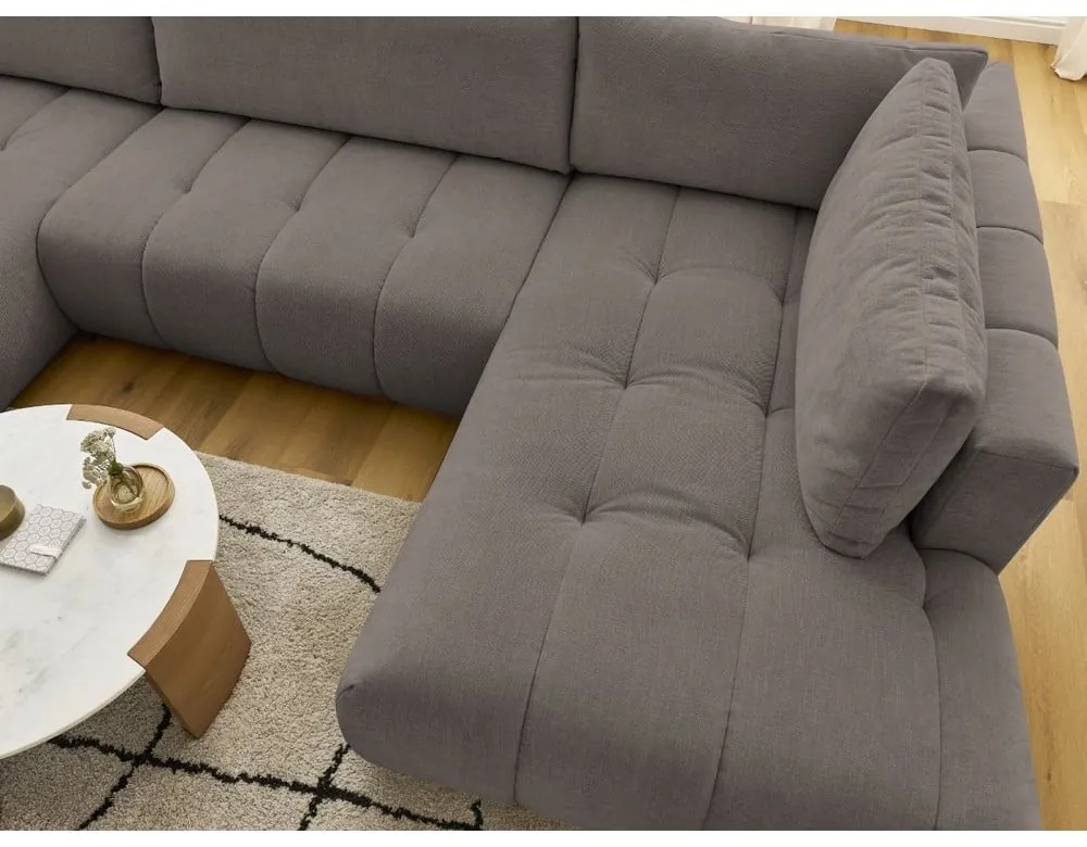 Кафяво-сив сгъваем/с място за съхранение ъглов диван (десен ъгъл/U форма) Fuji – Bobochic Paris