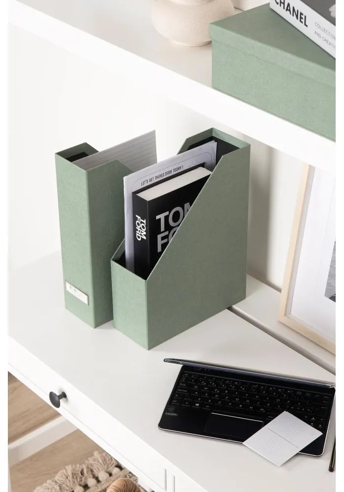 Зелени картонени органайзери в комплект 5 бр. за докумнети Holger Canvas Paper Laminate – Bigso