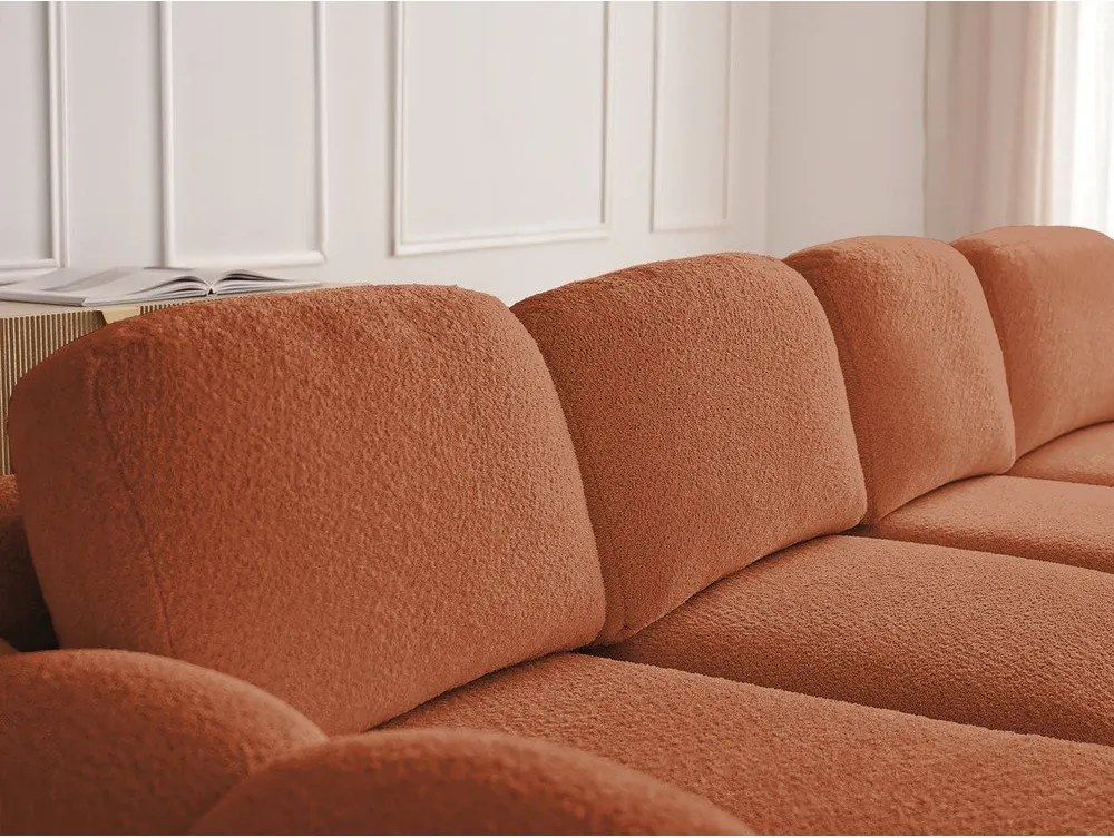 Оранжев сгъваем/с място за съхранение ъглов диван от прежда с примки от букле (ляв ъгъл) Montaigne – Bobochic Paris