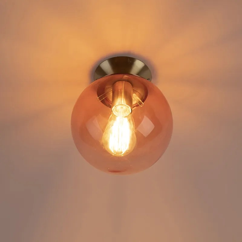 Таванна лампа в стил арт деко месинг с розово стъкло - Pallon