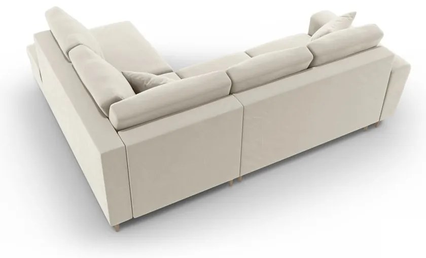 Бежов кадифен разтегателен ъглов диван с място за съхранение (десен ъгъл/L форма) Kyoto – Cosmopolitan Design